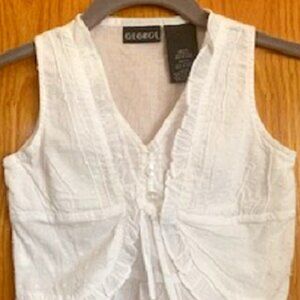 NWOT Girl's George Blouse Shirt 100% Cotton White Sleeveless Ruffle Trim Sz: 5